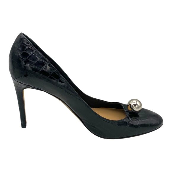 Sergio Rossi Grazie Sergio Sphere Embellished Pumps Black Croc Silver 40 - Picture 8 of 16